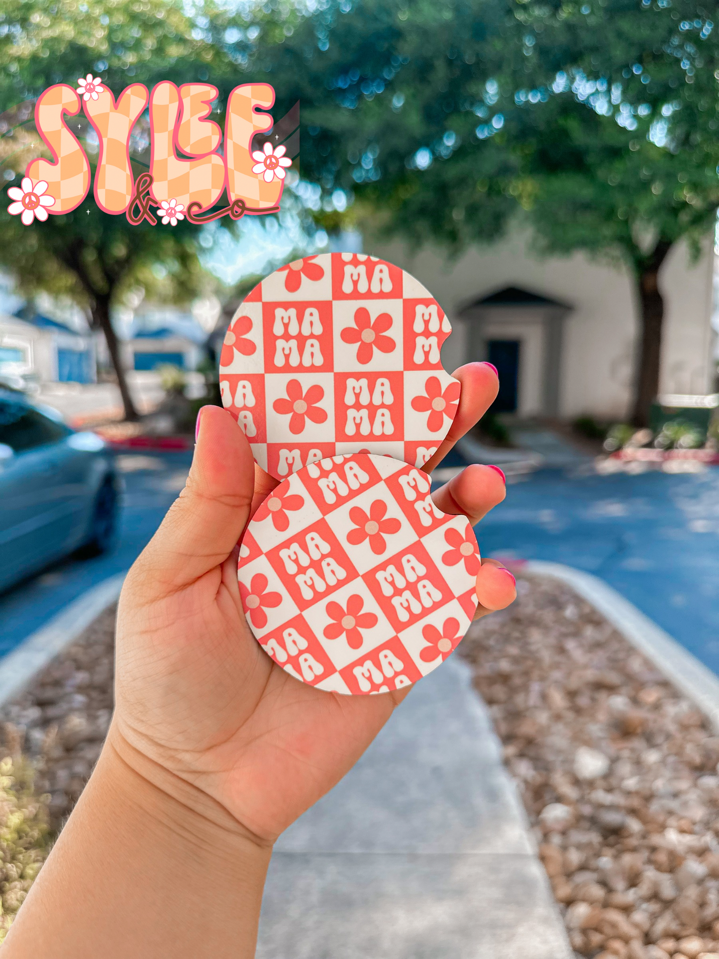 Checkered Mama Car Coasters