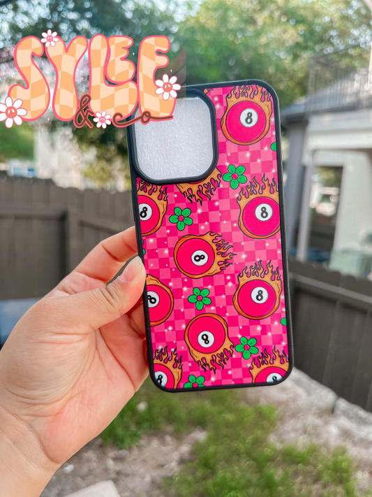 Pink Checkered Flame 8 Ball Phone Case