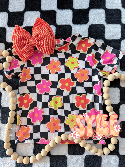 Neon Checkered Flower 6/12M Tee