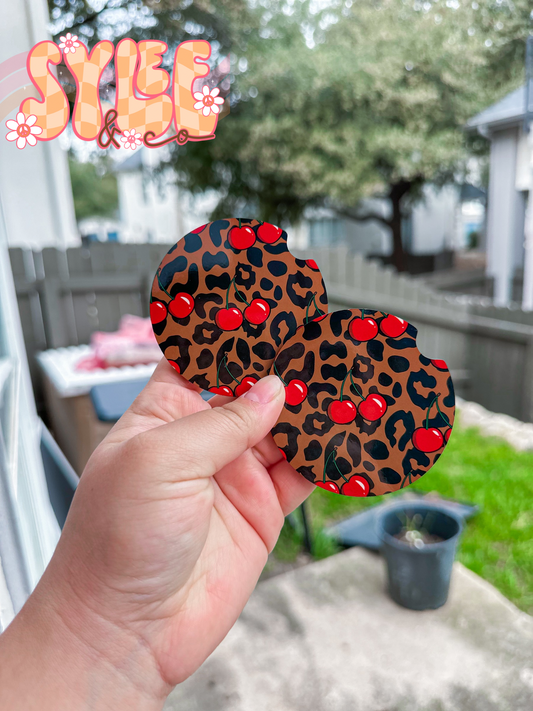 Leopard Cherry Car Coasters