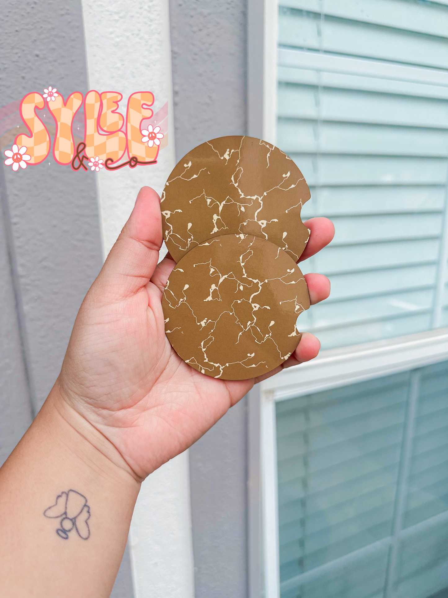 Brown  Turquoise Car Coasters