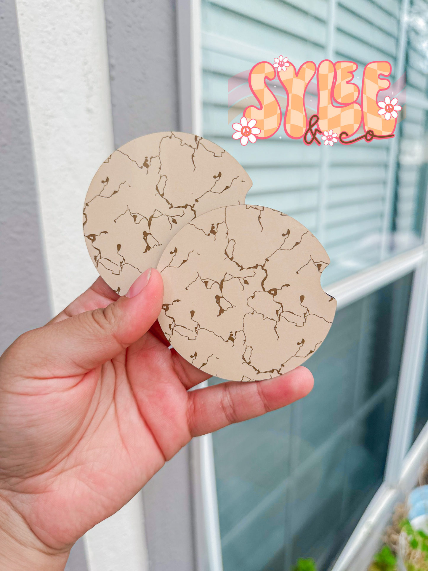Beige Neutral  Turquoise Car Coasters