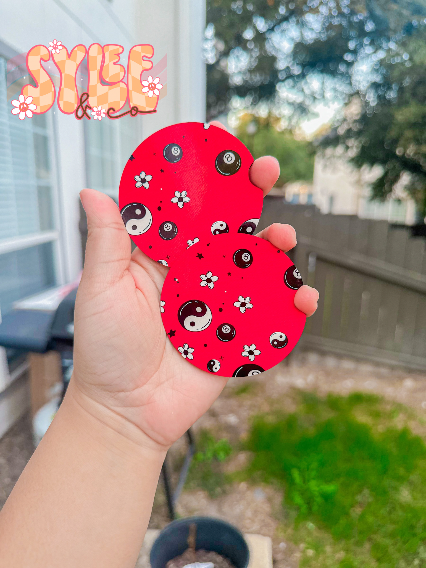 Red 8 ball Yin Yang Coasters